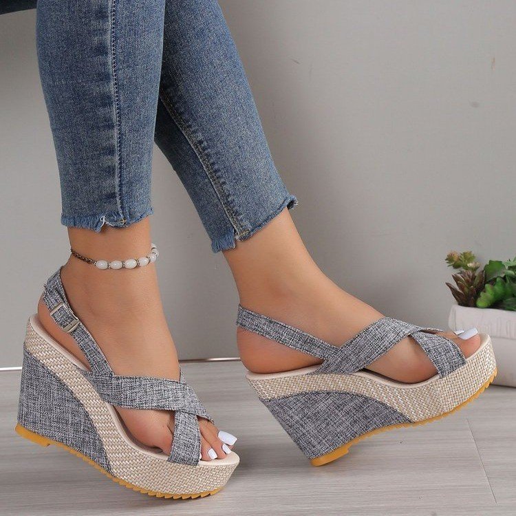 👡 Sandales Compensées Femme – Plateforme Denim Grande Taille Été 2024