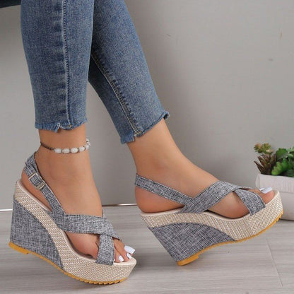 👡 Sandales Compensées Femme – Plateforme Denim Grande Taille Été 2024