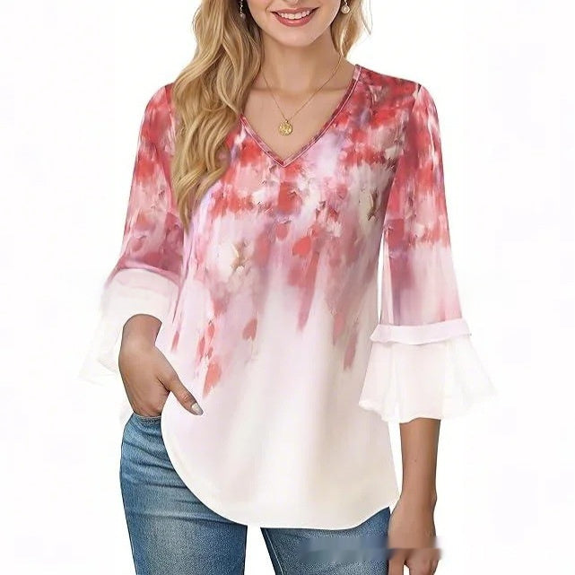 👚 Haut Décontracté Femme – Manches 3/4 Plissées | XL-Charmes