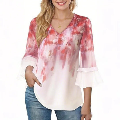 👚 Haut Décontracté Femme – Manches 3/4 Plissées | XL-Charmes