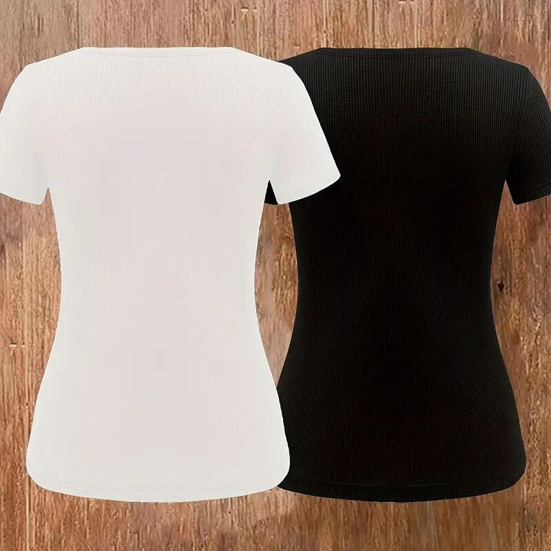 🌞 Lot 2 Tuniques Femme | Col en V & Manches Courtes | XL-Charmes