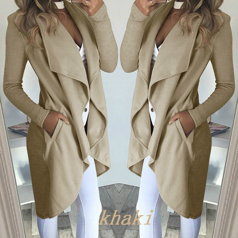 🧥 Trench-Coat Long Grande Taille – Col Polo & Coupe Ajustée