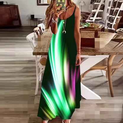 👗 Robe Élégante Femme – Col en V Géométrique & Bretelles | XL-Charmes