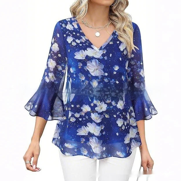 👚 Haut Décontracté Femme – Manches 3/4 Plissées | XL-Charmes