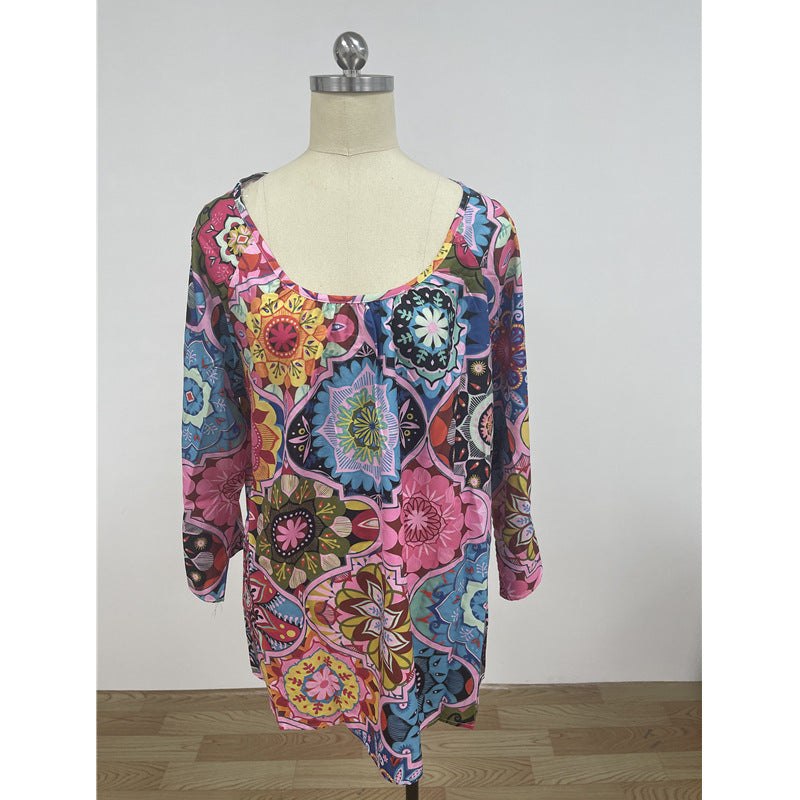 👚 Haut Ample Imprimé – Décontracté & Grande Taille Femme | XL-Charmes