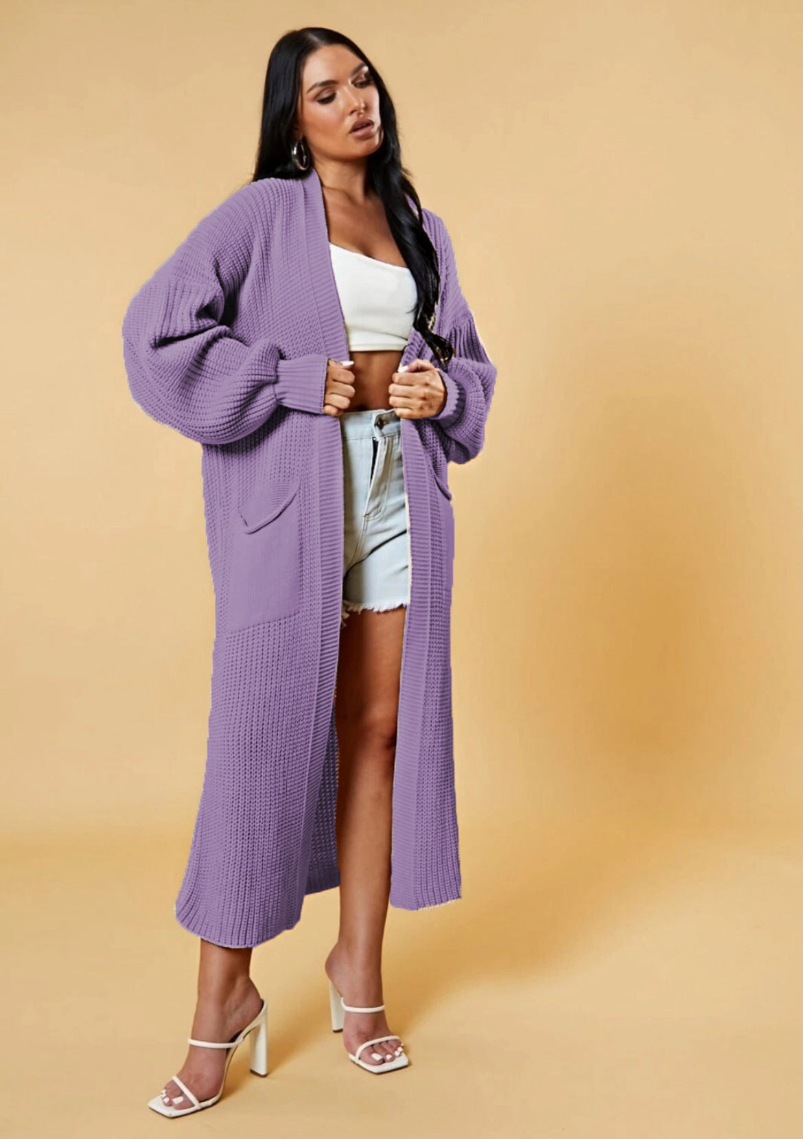🧥 Cardigan Long Ample Femme Maille Unie Grande Taille | XL-Charmes