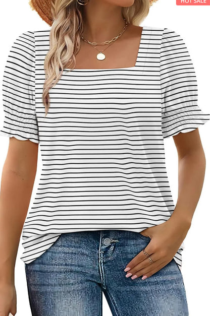 👚 T-shirt Femme Manches Pétales – Col U Ample | Mode Printemps