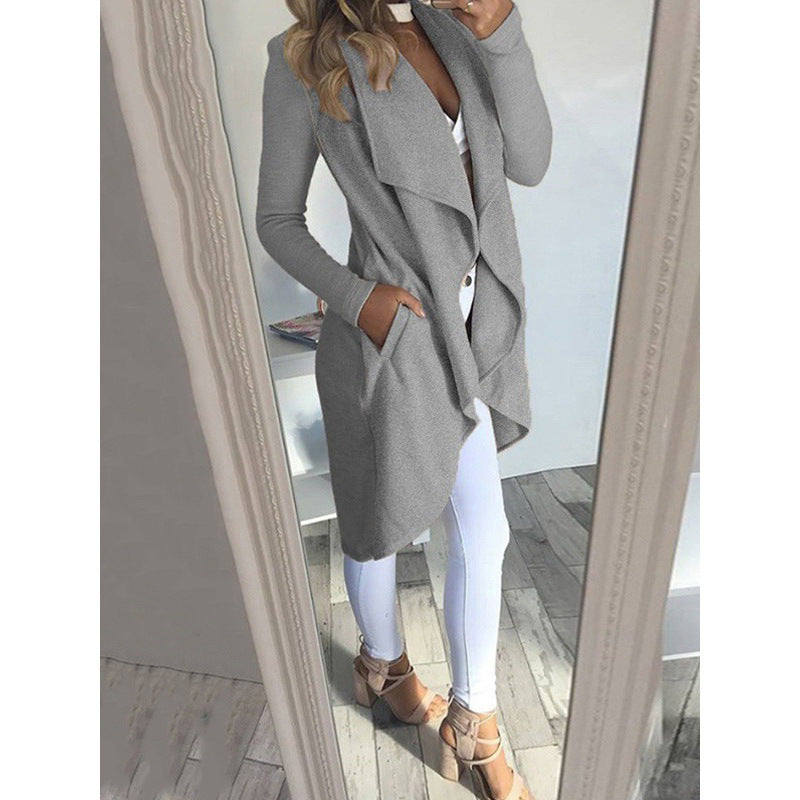 🧥 Trench-Coat Long Grande Taille – Col Polo & Coupe Ajustée