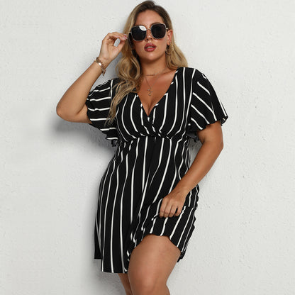 👗 Robe rayée grande taille femme – Ample avec col en V | XL-Charmes