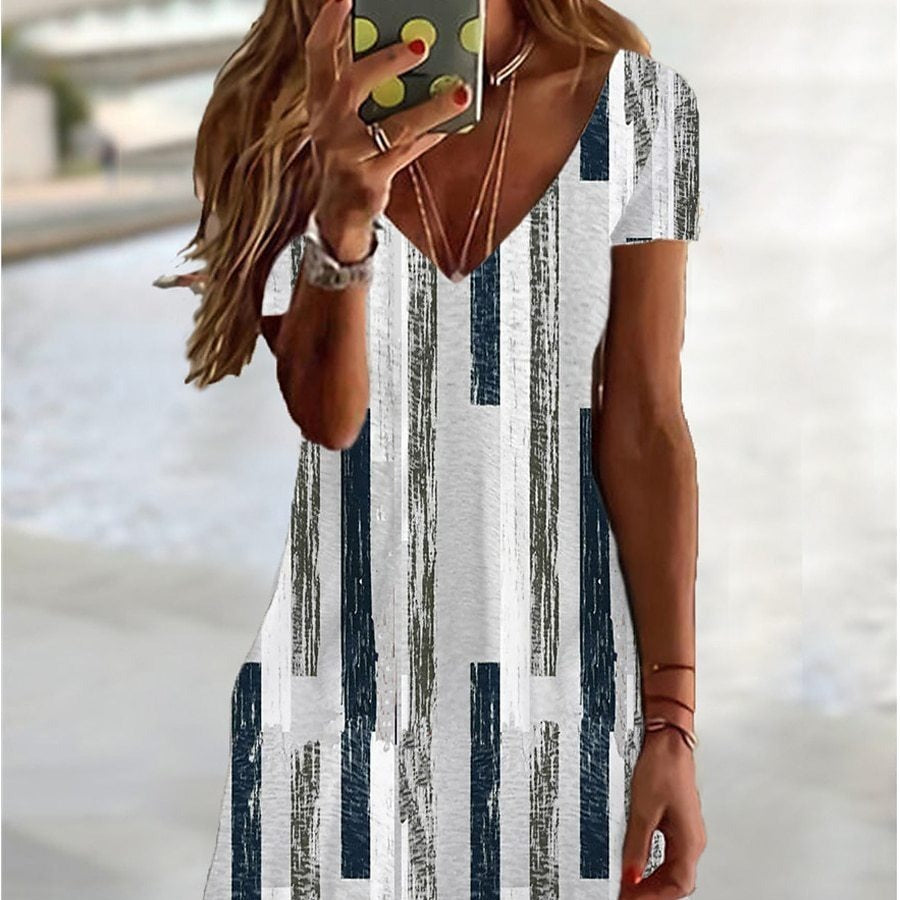 👗 Robe Été Col V & Manches Courtes – Grande Taille & Look Décontracté | XL-Charmes