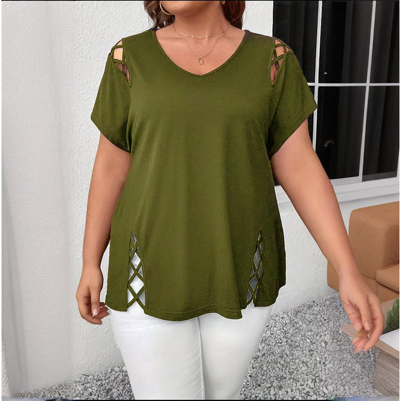 👚 T-shirt Croisé Col V Grande Taille – Élégance & Confort | XL-Charmes
