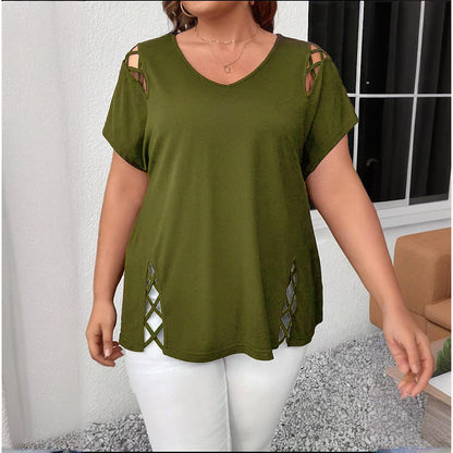 👚 T-shirt Croisé Col V Grande Taille – Élégance & Confort | XL-Charmes