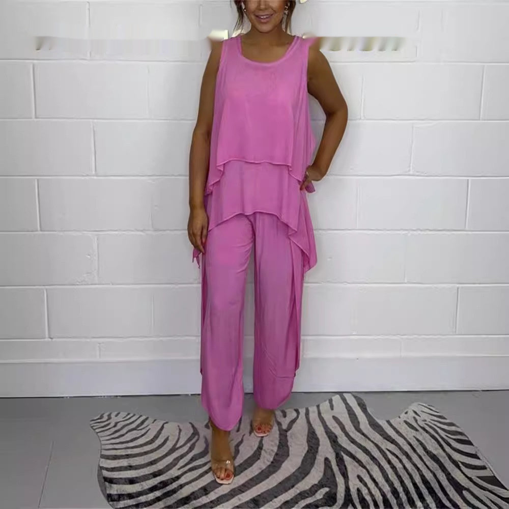 👖 Ensemble Décontracté Femme – Costume Sans Manches Grande Taille Chic