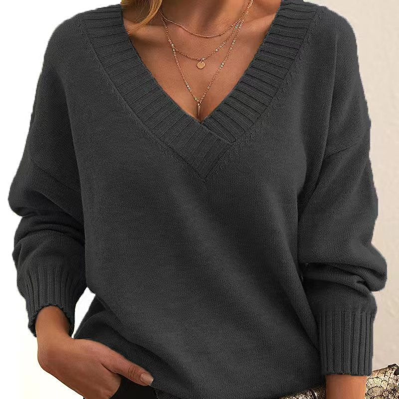 🧶 Pull Femme Col V Ample en Maille – Automne-Hiver | XL-Charmes