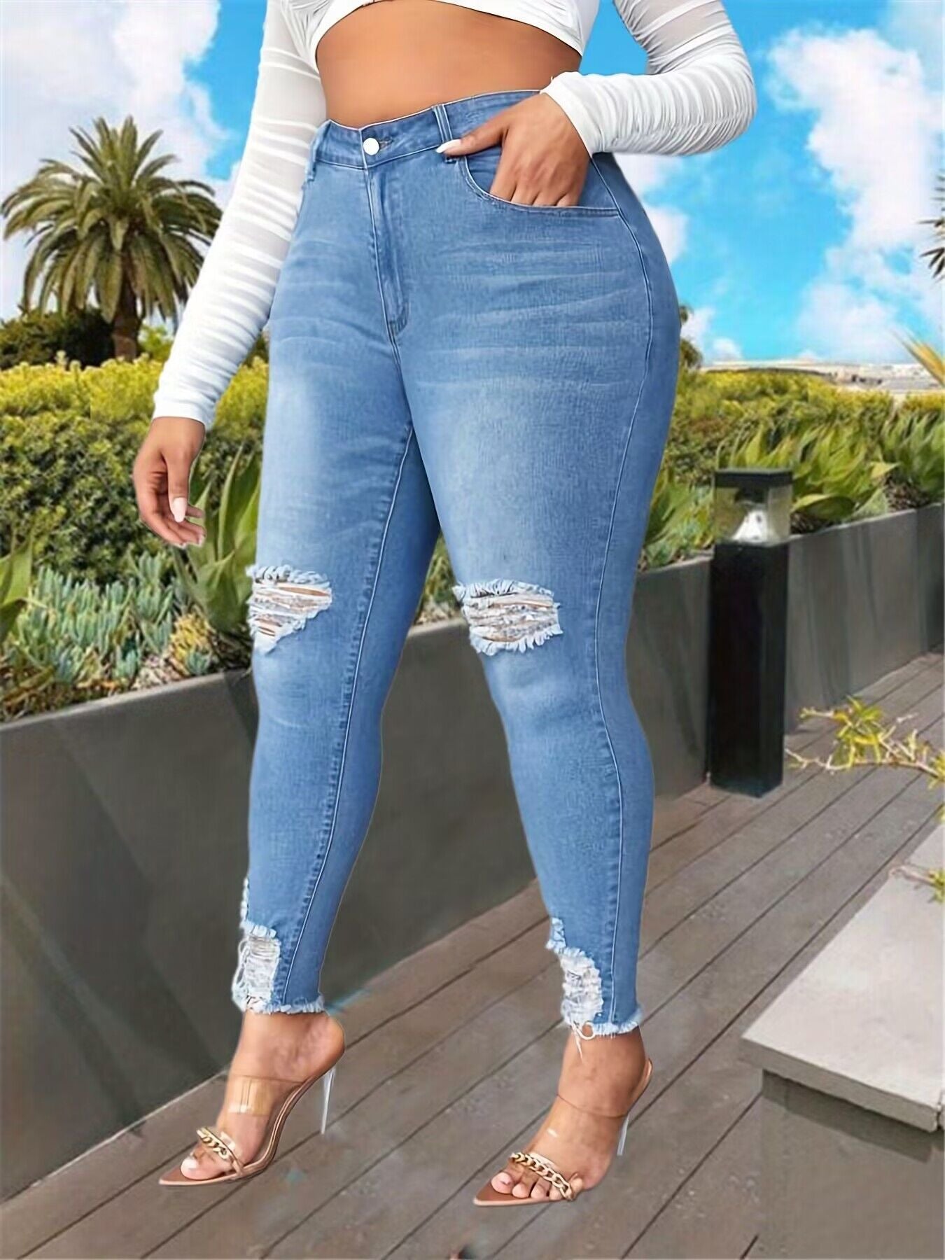 👖 Jean Déchiré Grande Taille Femme – Taille Haute & Look Urbain | XL-Charmes
