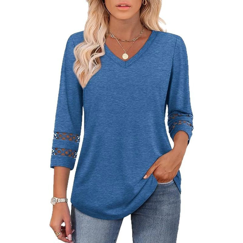 👚 Chandail à Manches 3/4 Col en V – Style Décontracté Femme | XL-Charmes