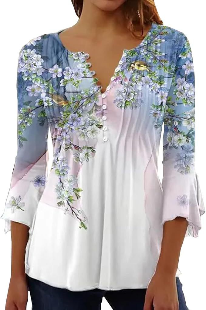 👚 Haut Femme Col V – Boutonné & Manches Mi-Longues | XL-Charmes