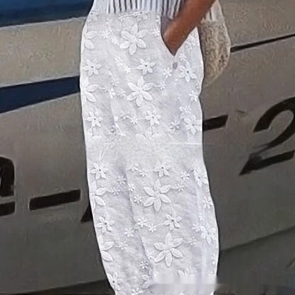 👖 Pantalon Coton & Lin Femme – Décontracté Brodé Chic | XL-Charmes