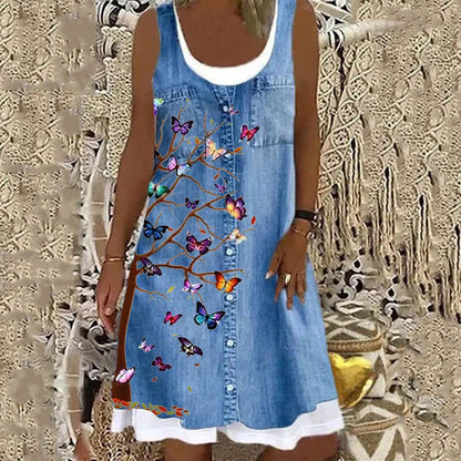 👗 Robe d’Été Bleue Femme – Grande Taille Mi-Longue & Légère