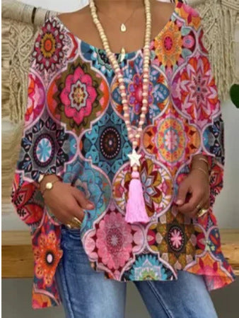 👚 Haut Ample Imprimé – Décontracté & Grande Taille Femme | XL-Charmes