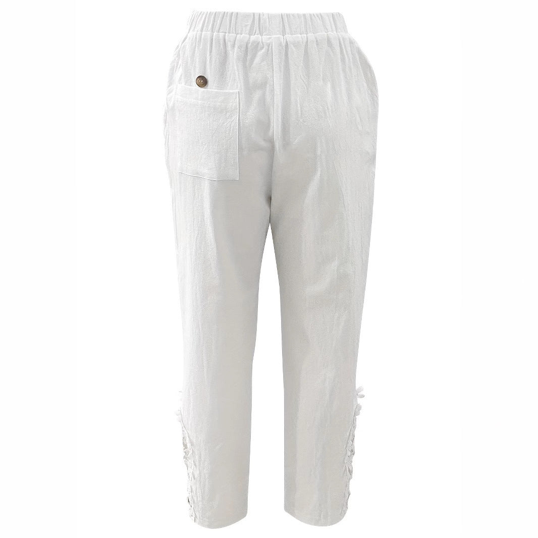 👖 Pantalon Droit Femme – Cordon de Serrage & Dentelle | XL-Charmes