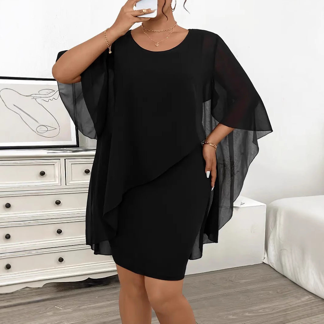 👗 Robe Mousseline Femme – Grande Taille avec Châle & Coupe Cintrée