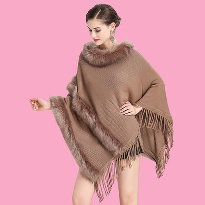 🧣 Cape Mi-Longue Grande Taille – Fausse Fourrure & Style Élégant