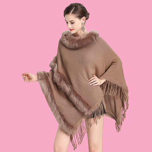 🧣 Cape Mi-Longue Grande Taille – Fausse Fourrure & Style Élégant