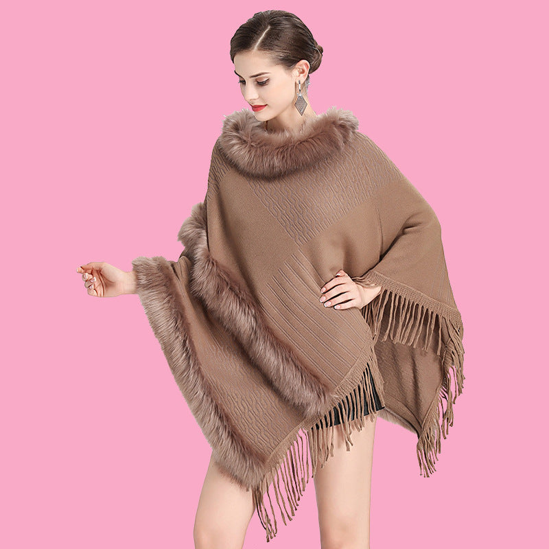 🧣 Cape Mi-Longue Grande Taille – Fausse Fourrure & Style Élégant