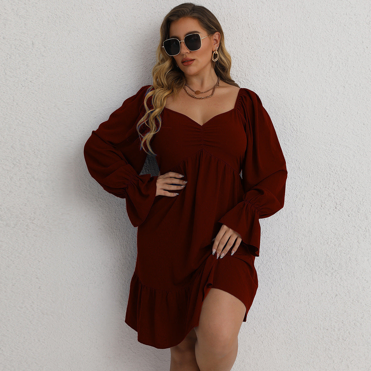 👗 Robe Bordeaux Ample – Style Décontracté Européen & Américain