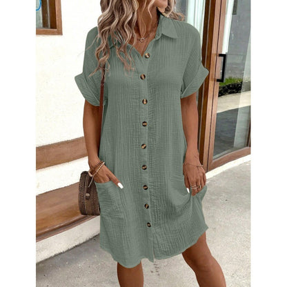 👗 Robe Chemise Décontractée Femme – Col V & Manches Courtes | XL-Charmes