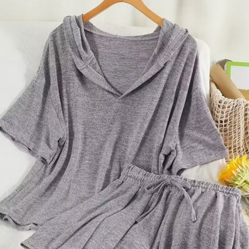 ☀️ Ensemble 2 Pièces Femme – Ample à Capuche & Manches Courtes | XL-Charmes