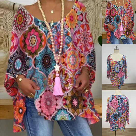 👚 Haut Ample Imprimé – Décontracté & Grande Taille Femme | XL-Charmes