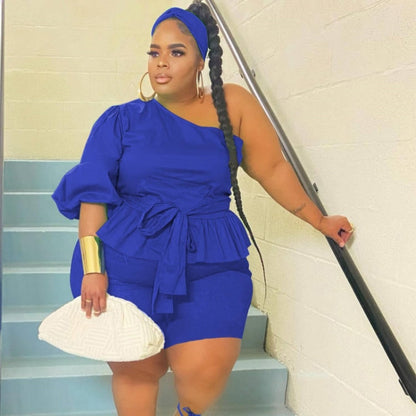 👚 Ensemble 2 Pièces Grande Taille à Volants – Une Épaule Chic | XL-Charmes