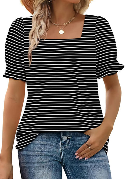 👚 T-shirt Femme Manches Pétales – Col U Ample | Mode Printemps