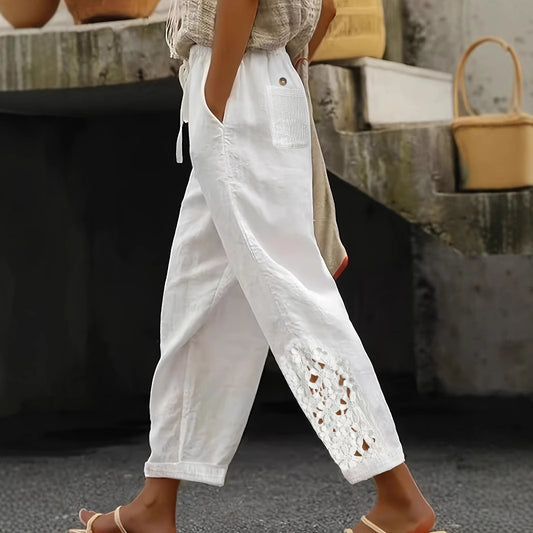 👖 Pantalon Droit Femme – Cordon de Serrage & Dentelle | XL-Charmes