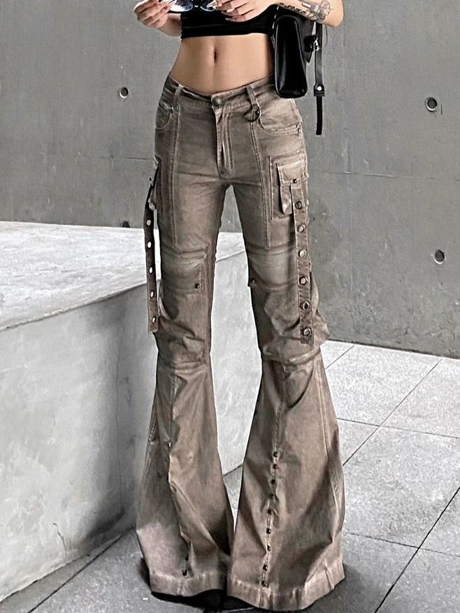 👖 Jean Skinny Marron Délavé – Grande Taille Femme