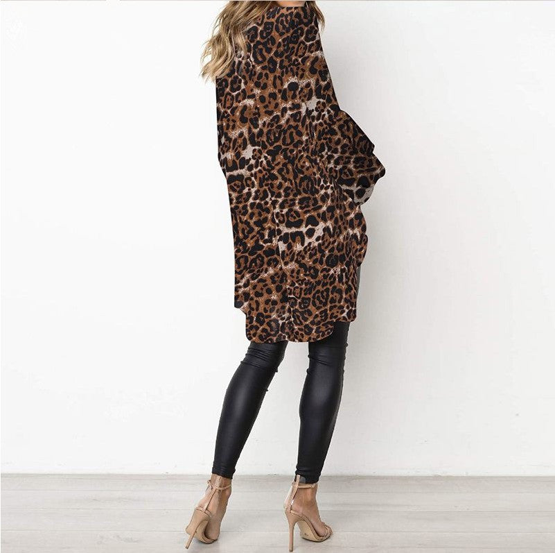 👚 Haut Ample Grande Taille – Imprimé Léopard & Manches Bouffantes