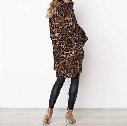 👚 Haut Ample Grande Taille – Imprimé Léopard & Manches Bouffantes