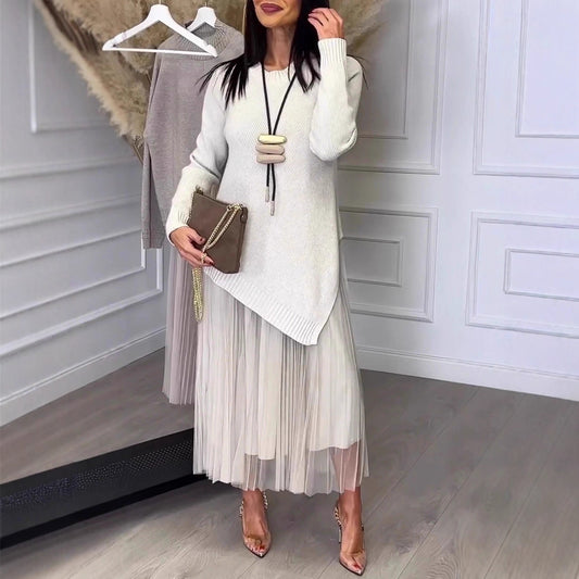 👗 Ensemble Robe Plissée Doublée en Maille Femme | XL-Charmes