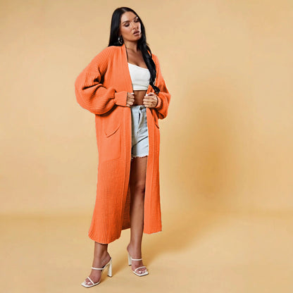 🧥 Cardigan Long Ample Femme Maille Unie Grande Taille | XL-Charmes