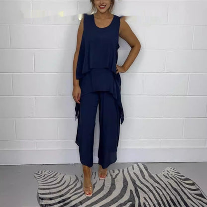 👖 Ensemble Décontracté Femme – Costume Sans Manches Grande Taille Chic