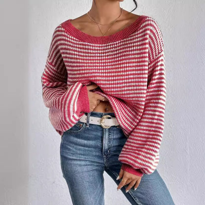 🧥 Pull Femme à Col Montant – Épaules Ouvertes & Couleur Contrastée | XL-Charmes