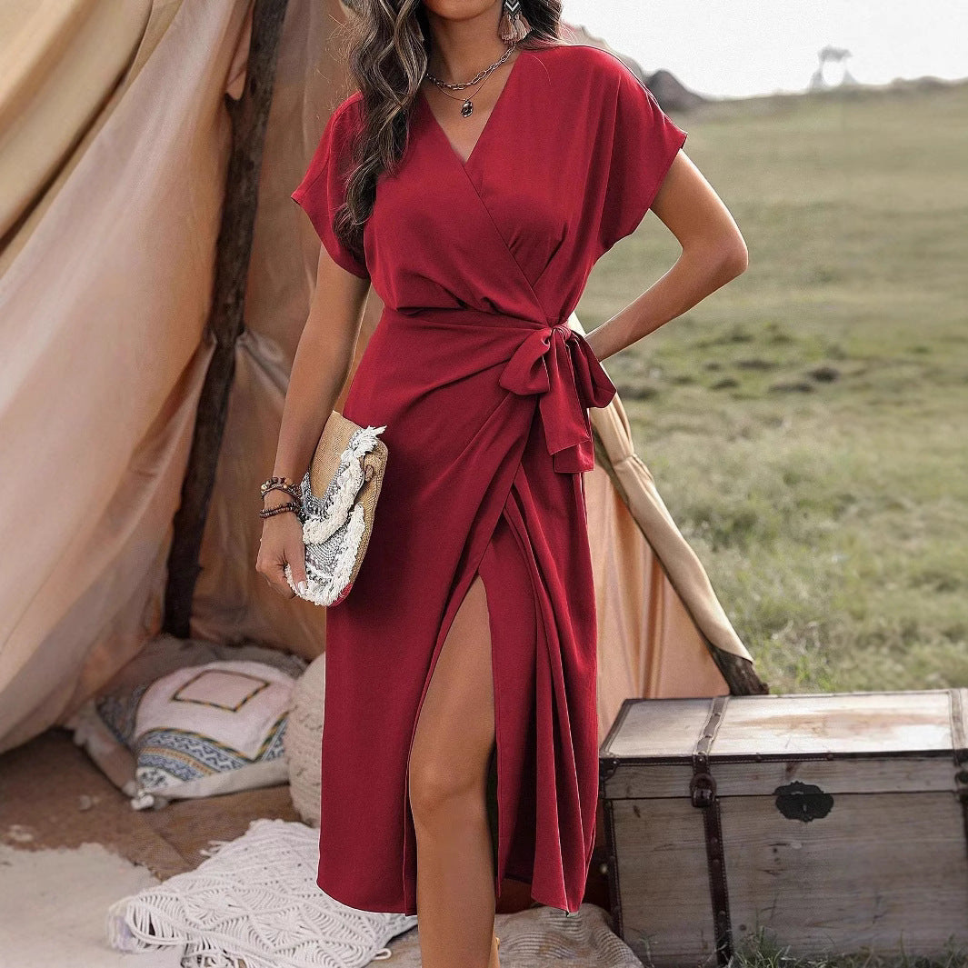 👗 Robe Portefeuille Bretelles Femme – Coloris Unis & Fendue | XL-Charmes