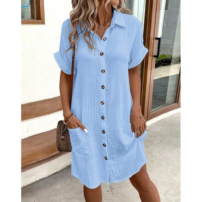 👗 Robe Chemise Décontractée Femme – Col V & Manches Courtes | XL-Charmes