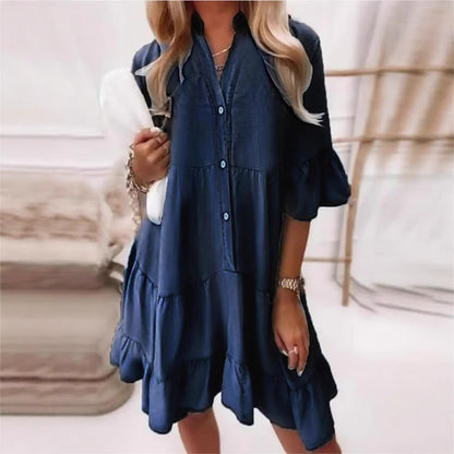 👗 Robe en Jean Femme – Mi-longue, Manches Mi-longues & Coton Lavé | XL-Charmes