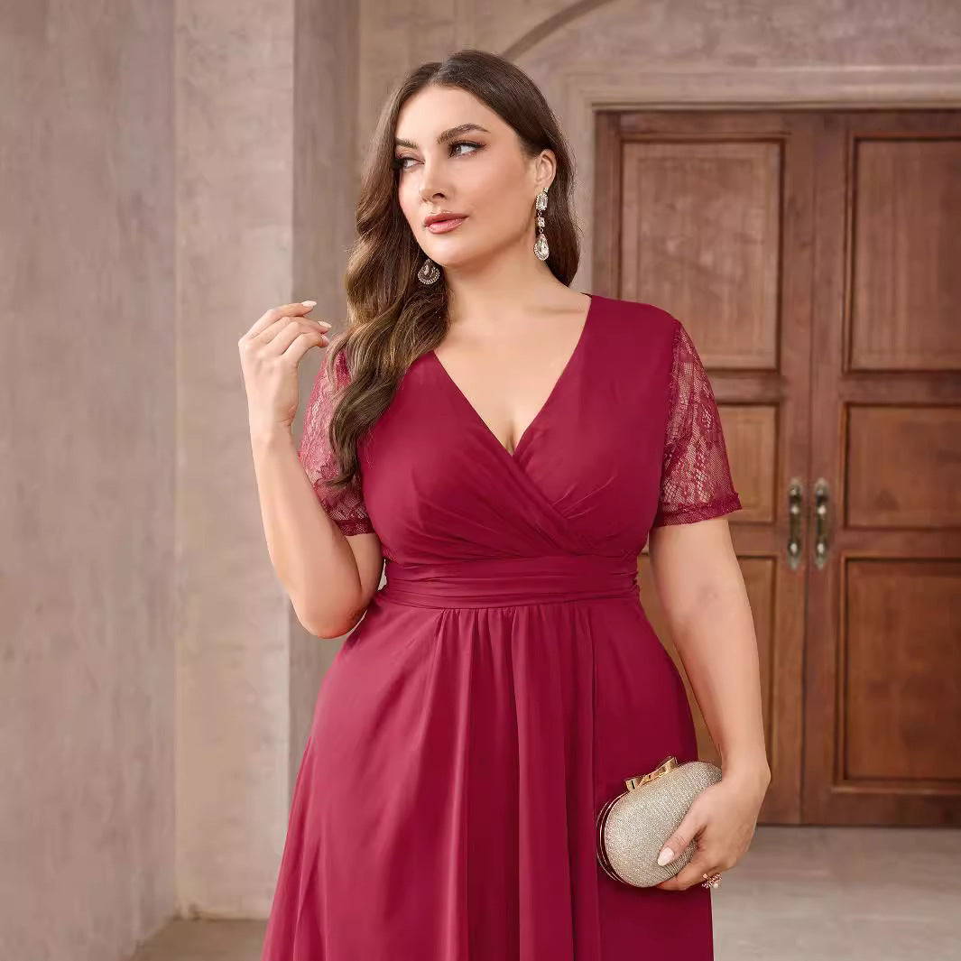 👗 Robe rouge vin grande taille femme – Élégante & chic soirée | XL-Charmes