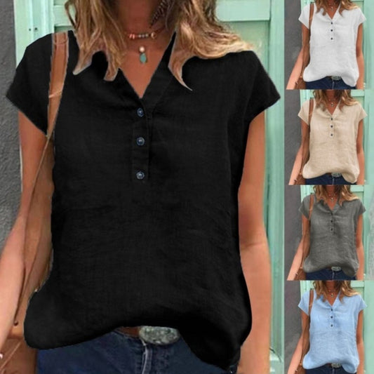 👚 Chemise Printemps & Été – Col en V & Manches Courtes | XL-Charmes