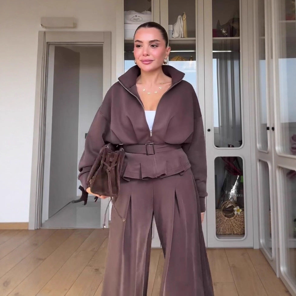 👖 Ensemble Femme Col Polo & Pantalon Large Taille Haute | XL-Charmes