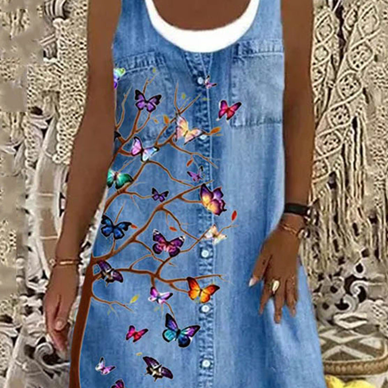 👗 Robe d’Été Bleue Femme – Grande Taille Mi-Longue & Légère